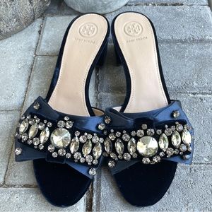 NIB Tory Burch Satin Blue Velvet Bow Heel
